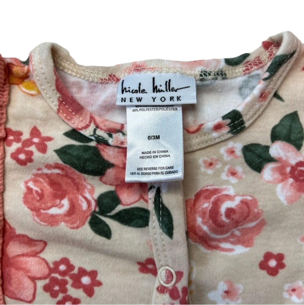 Nicole Miller New York Pink Floral Baby Girl Onesie Footie - Picture 3 of 5